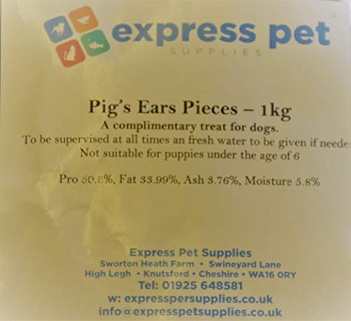 Express Pet Supplies Tiras de orejas de cerdo para perros masticables, aperitivos, perfecto para cachorros (50-55 piezas) 100% carne de cerdo natural secado al aire