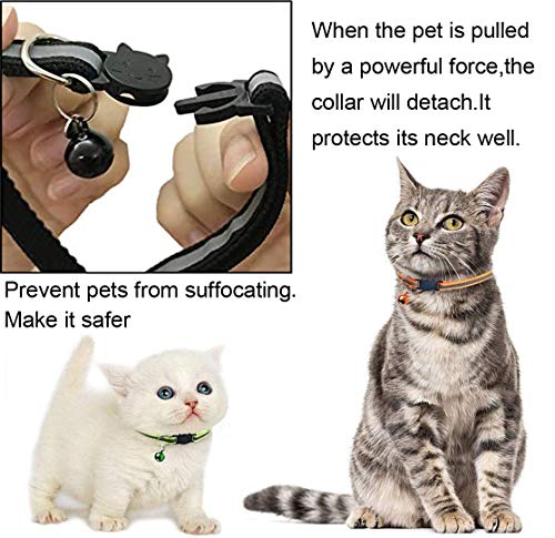 Extodry Paquete de 12 collares reflectantes para gatos, ajustable de 19 a 32 cm, apto para la mayoría de gatos domésticos y collares de gatitos (con 4 etiquetas antipérdidas).