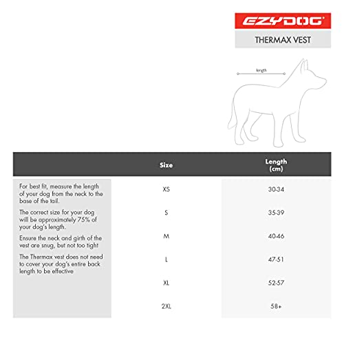 EzyDog Thermax - Abrigo térmico para perros (elástico, ajustado, reflectante, talla XS, color negro)