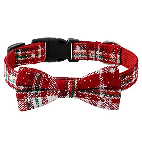 farfi Collar de cachorro con estampado de copo de nieve antiestrangulador ajustable de Navidad para perros de mascotas Collares Bowknot Accesorios para mascotas Collar para cachorros