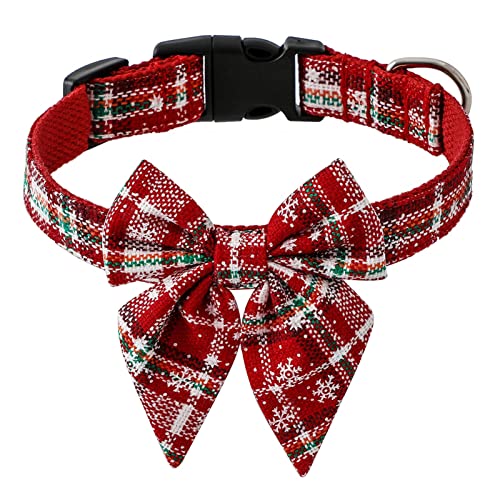 farfi Collar de cachorro con estampado de copo de nieve antiestrangulador ajustable de Navidad para perros de mascotas Collares Bowknot Accesorios para mascotas Collar para cachorros