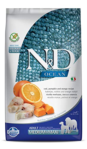 Farmina N&D Ocean Cod, Calabaza y Naranja Medio y Maxi alimento seco para Perros 5.5 Libras