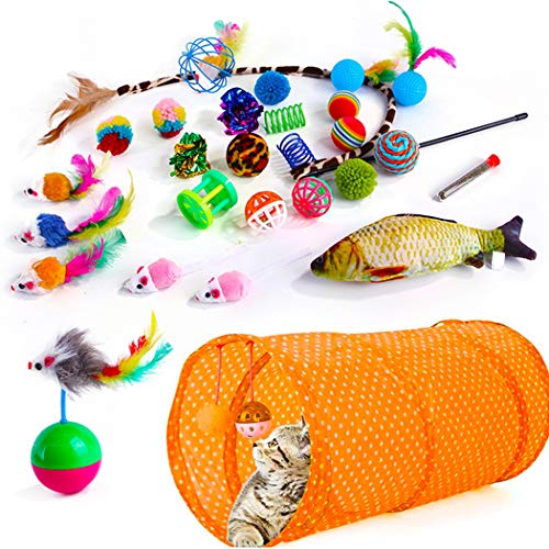 Fascigirl Juego De Juguetes para Gatos Surtido 28 Piezas De Felpa De Plástico Creativo Interactivo Pez Gatito Jugar Juguete Gato Teaser