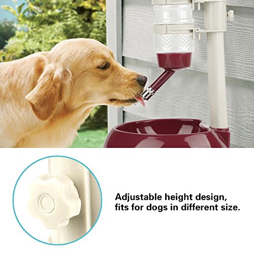 Fdit Dispensador de Agua Potable 500ml Cuenco de Alimentos con Botella de Agua para Mascotas Dispensador Grande Ajustable Automáticamente de Altura para Gato Perro Socialme-EU(Marron)