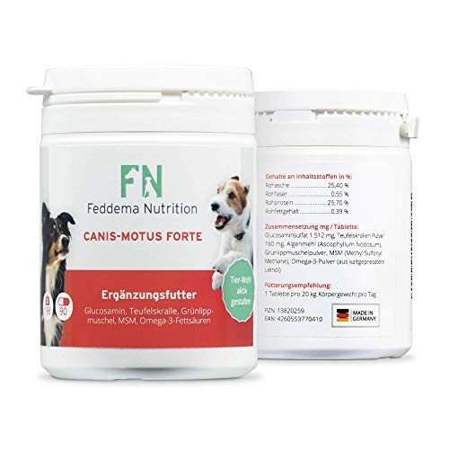 Feddema Canis Motus Forte - Complementos alimenticios para Perros para los cartílagos y articulaciones con hasta 3 Veces más * La glucosamina, Uña de Diablo, el Mejillón Verde, MSM