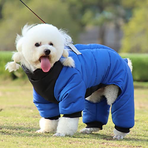 FEimaX Abrigo para Perros Chaqueta de Invierno Ropa Impermeable para Perro Pequeños y Medianos Mascotas Chaleco Cálido Suave Arnés de Cachorros con Anillas en D (XXL, Azul)