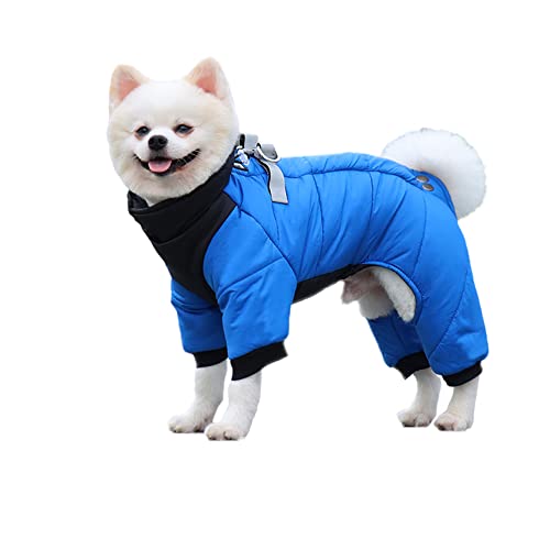 FEimaX Abrigo para Perros Chaqueta de Invierno Ropa Impermeable para Perro Pequeños y Medianos Mascotas Chaleco Cálido Suave Arnés de Cachorros con Anillas en D (XXL, Azul)