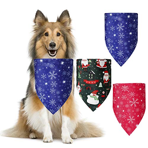 Felenny Paquete de 3 Pañuelos de Navidad para Perros Cachorros de Mascotas Bufanda de Poliéster para El Cuello Accesorios para Disfraces de Mascotas