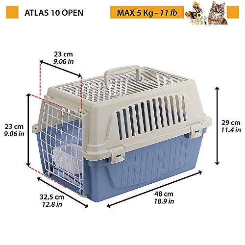 Ferplast Transportín para Perros Pequeños y Gatos hasta 5 Kg Atlas 10 Open, Almohada y Cuenco Incluidos, Techo Aprible