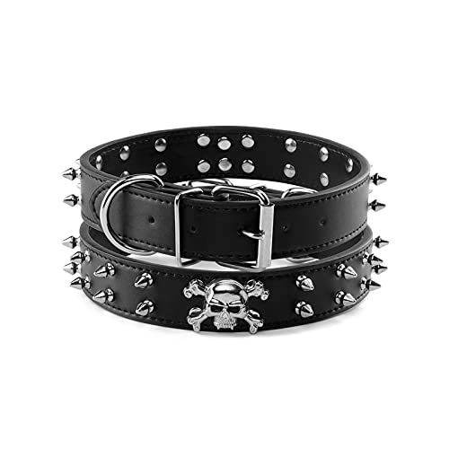 Filhome Collar punk para perro de piel sintética, diseño de calavera, color negro, talla M