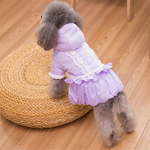 FKSDHDG Vestido de invierno para perro, con capucha, ropa de princesa, caniche pomeraniano bichon Schnauzer Corgi (color: morado, tamaño: código S)
