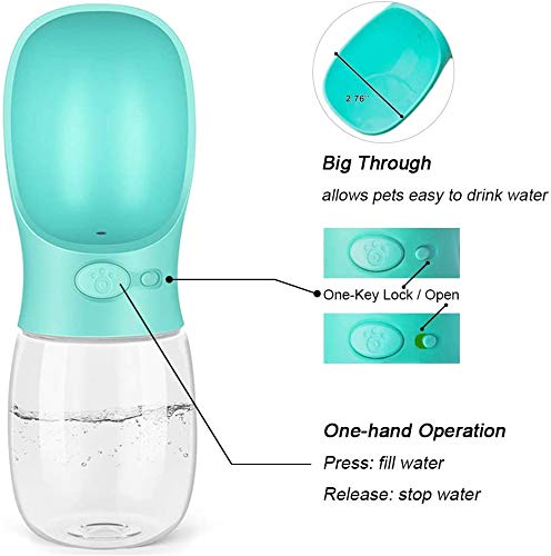 Flybiz Botella de Agua para Perro, 350ml Antibacteriano Botella Portátil de Agua Potable para Perros y Gatos al Aire Libre, a Prueba de Fugas, Resina Plástica ABS Ambiental, Libre de BPA …