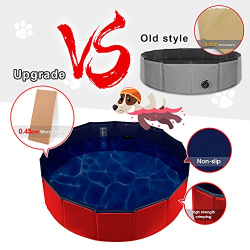 Forever Speed Piscina perros Gatos para perros grandes Portátil Bañera Baño de Mascota Plegable Piscina de Baño Doggy Pool 160 x 30 cm Rojo