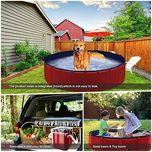 Forever Speed Piscina perros Gatos para perros grandes Portátil Bañera Baño de Mascota Plegable Piscina de Baño Doggy Pool 160 x 30 cm Rojo