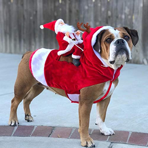 Fossrn Disfraz Perro Navidad Papá Noel Montando un Ciervo para Mascota Cachorro