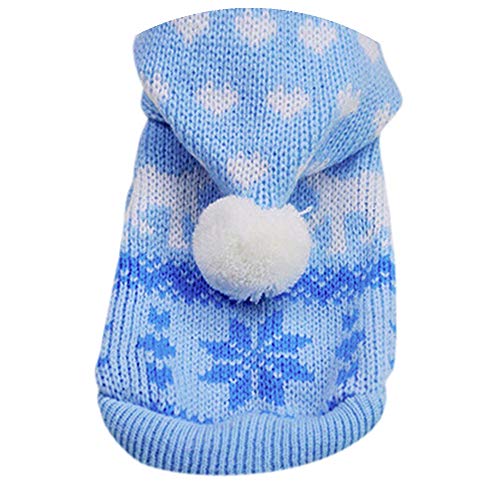 Fossrn Ropa Perro Pequeño Invierno para Mascotas Tejer Suéter con Capucha Capa Abrigo de Ropa para Yorkshire Chihuahua (Azul, XS)