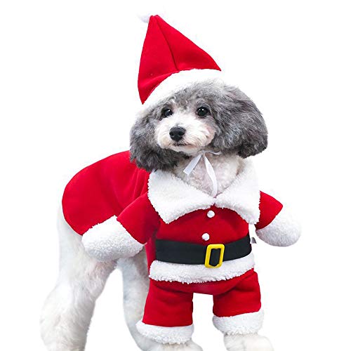 fpengfashion Mascota Navidad Santa Disfraces con sombrero Perro Lindo Vacaciones Cosplay Traje Claus Ropa Cachorro Invierno Abrigo Caliente