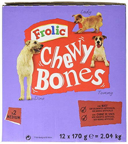 Frolic Chew Bones Huesos Masticables para Perros (Pack de 12 bolsitas x 170g)