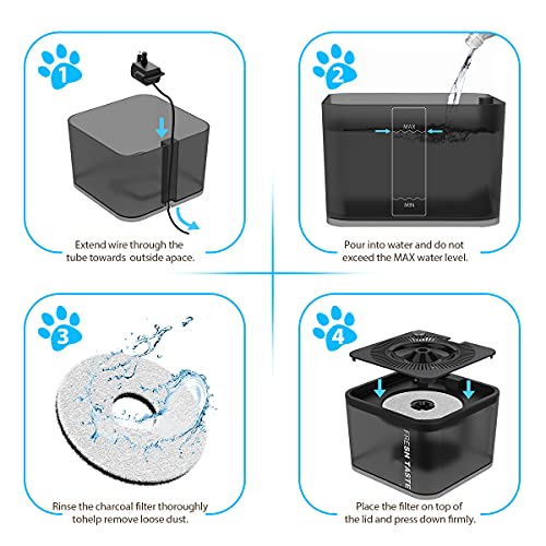 Fuente para Gatos y Perros, Bebedero Mascotas Silencia con Ventana de Nivel Agua, Automático Fuente de Agua con 2 Filtros de Carbón Activado Luz LED (2.5L)
