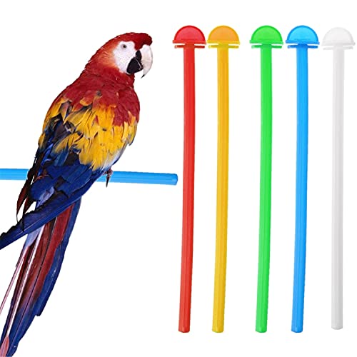 FUNCOCO Perca de loro, soporte de plástico para pájaros, 5 piezas, color brillante, herramienta de entrenamiento, juguete de molienda de patas, accesorios de jaula de pájaros, color aleatorio
