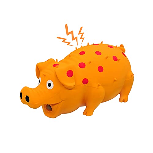 FuninCrea Grunting Latex - Juguete de goma para perro, diseño de cerdo, juguete para masticar para perro, de látex de 8 pulgadas con un sonido de sonido, juguete para perro de cerdo (naranja)