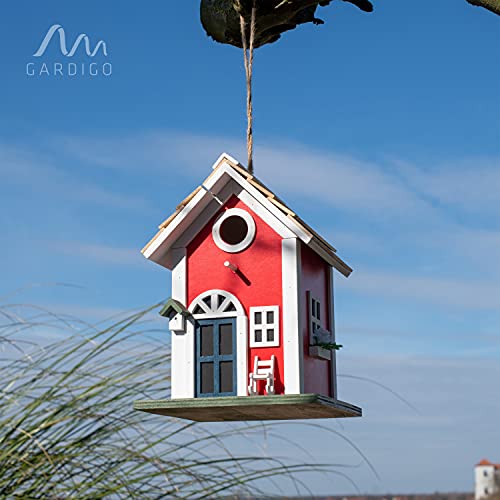 Gardigo Caja de nidos Casa de piedra I Casa de pájaros decorativa para colgar I Cabañas para pájaros, jardín, balcón, terraza