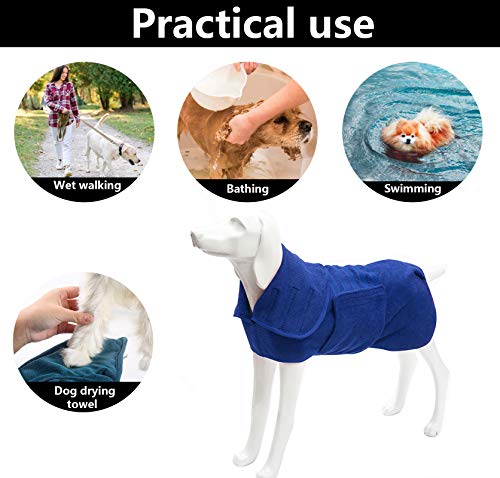 Geyecete - Abrigo de secado para perro, bolsa de secado rápido, toalla de baño para perro, toalla de microfibra de secado rápido, súper absorbente, toalla de baño para mascotas-Azul - XXL