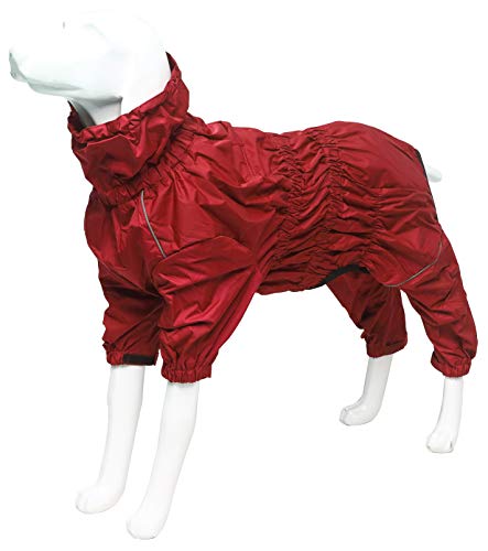 Geyecete - Perros Chubasquero de pantalón de Pierna 1/2, Impermeable para Perros con Correas Reflectantes y Agujero para el arnés, Abrigo para Cachorros y Perros pequeños y medianos-Rojo-XL