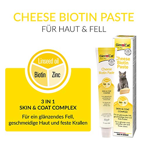 GimCat Cheese Biotin, Pasta de Queso con biotina - con Queso aromático, Zinc y Aceite de linaza para Pelaje, Piel y Garras - 1 Tubo (1 x 100 g)