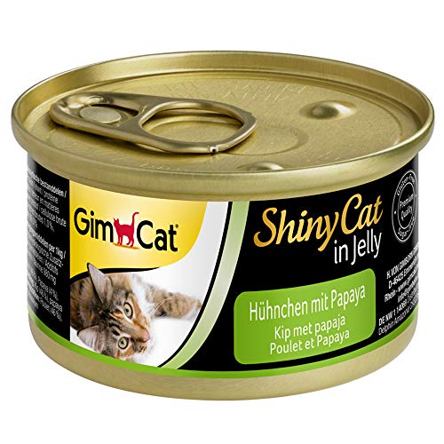 GimCat ShinyCat in Jelly, pollo con papaya - Alimento húmedo para gatos, con carne y taurina - 24 latas (24 x 70 g)