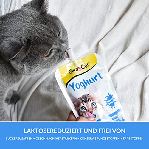 GimCat Yoghurt Tentempié para Gato de auténtica Leche con Contenido reducido de lactosa para Huesos saludables, 1 Bolsa de 150 g