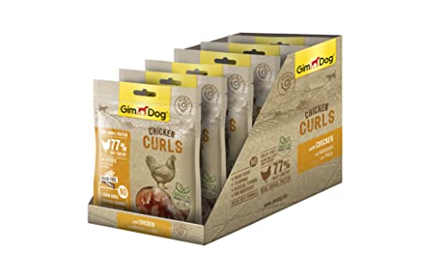 GimDog Chicken Curls - Snack de carne seca con fórmula sin cereales y monoproteica para perros - 6 paquetes (6 x 55 g)