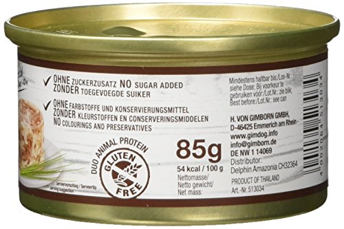 GimDog Pure Delight, pollo con vacuno - Snack para perros rico en proteínas, con carne tierna en deliciosa gelatina - 12 latas (12 x 85 g)