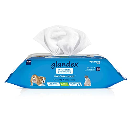Glandex Toallitas para Mascotas, toallitas higiénicas para Limpiar y desodorizar Las glándulas anales para Perros y Gatos, por Vetnique Labs (100ct)