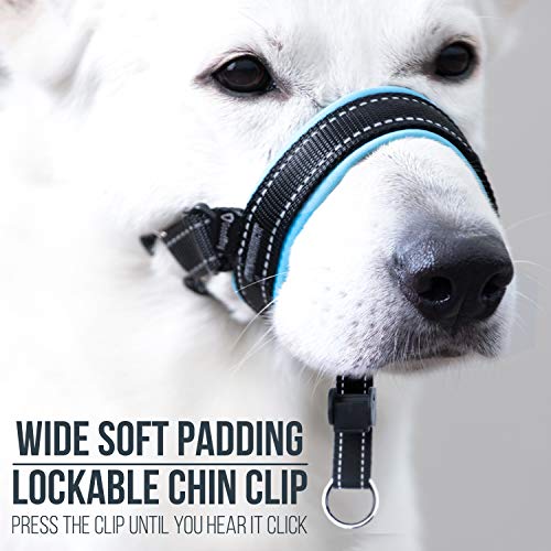 GoodBoy Cabestro de cabeza de perro con correa de seguridad - detiene el tirón pesado de la correa - cabeza acolchada para perros pequeños, guía de entrenamiento incluida (talla 4, azul)