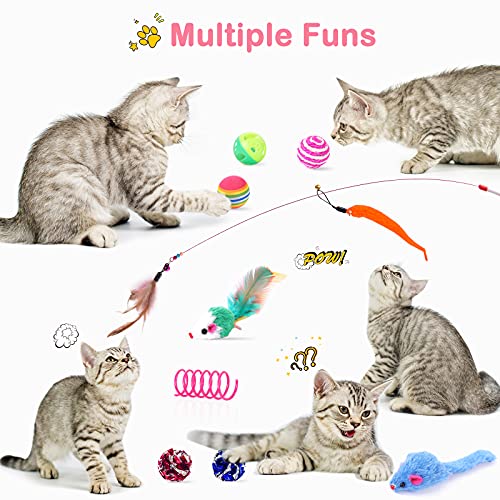 Goopow 17 Juguetes para Gatos, Juguetes interactivos para Gatos de Interior Bola de Juguete con Ruedas de 4 Capas con 4 Bolas de Colores y un Juguete para Gatos con Plumas de Campana (Rosado)