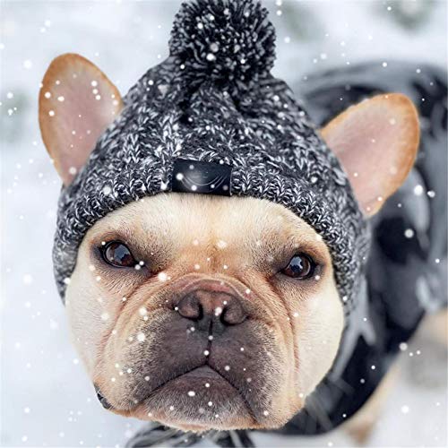 Gorro de invierno para perro caliente de Navidad, con diseño de perro de moda, con bola de pompón blanco, accesorio de disfraz para perros medianos y grandes, Bulldog francés