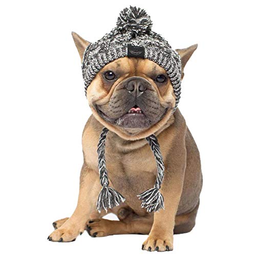 Gorro de invierno para perro caliente de Navidad, con diseño de perro de moda, con bola de pompón blanco, accesorio de disfraz para perros medianos y grandes, Bulldog francés