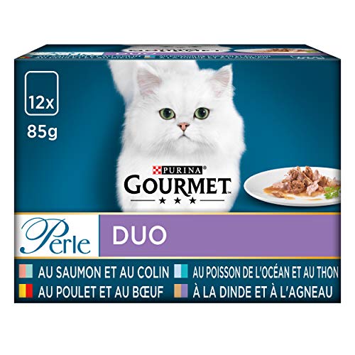 GOURMET Perla – Duo al Pavo y al Cordero – 12 x 85 g – Bolsas Frescas para Gato Adulto – Lote de 6