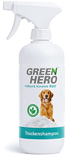 Green Hero Champú seco para perros en espray 500 ml natural para limpieza – Elimina la suciedad de secado rápido – Perfecto para una limpieza rápida
