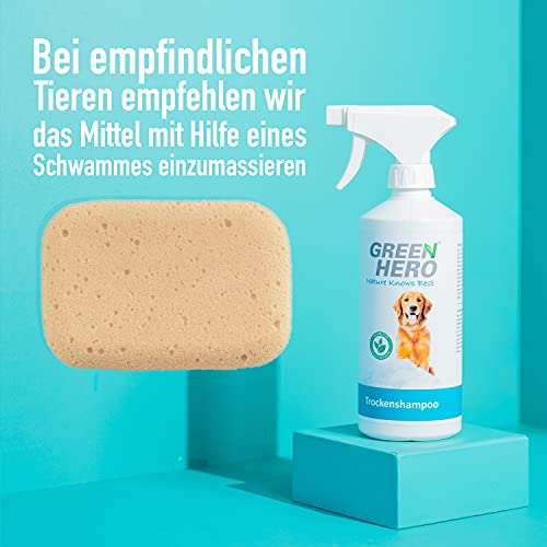 Green Hero Champú seco para perros en espray 500 ml natural para limpieza – Elimina la suciedad de secado rápido – Perfecto para una limpieza rápida