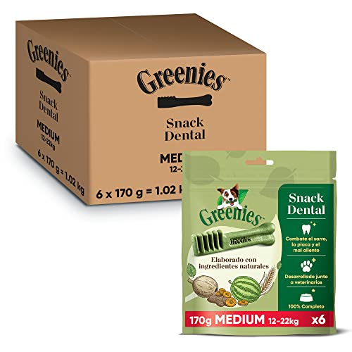 Greenies Snack Dental 100% Natural para perros Medianos (Pack de 6 x 170g)