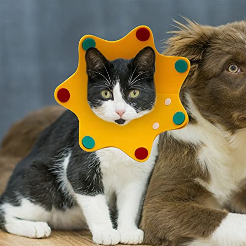 Gsrhzd Collar isabelino Gato, Ajustable Collar de Recuperación para Mascota, Collar de recuperación de 2 Piezas después para la recuperación de una cirugía o Herida para Perros y Gatos (Amarillo, M)