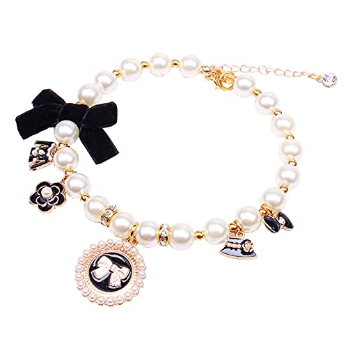 HACRAHO Collar de perlas de perro, 1 collar de perlas ajustables para perro, collar de perlas de cristal con bonito colgante y lazo para perros, gatos, cachorros, gatitos, L