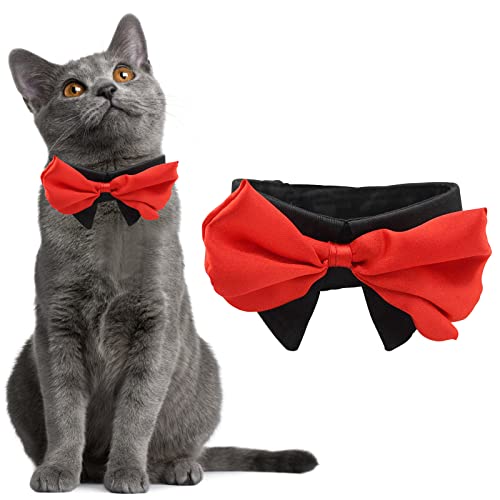 HACRAHO Collar formal con pajarita para mascotas, 1 pieza, negro, ajustable, para cachorros, con lazos, para disfraz, collar formal para perro con lazo rojo para perros pequeños, gatos, L