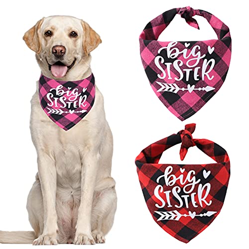 HACRAHO Pañuelo de tela escocesa para perro, 2 paquetes de suave algodón Big Sister, pañuelo ajustable triángulo para mascotas pequeñas y medianas mascotas, rosa rojo y rojo