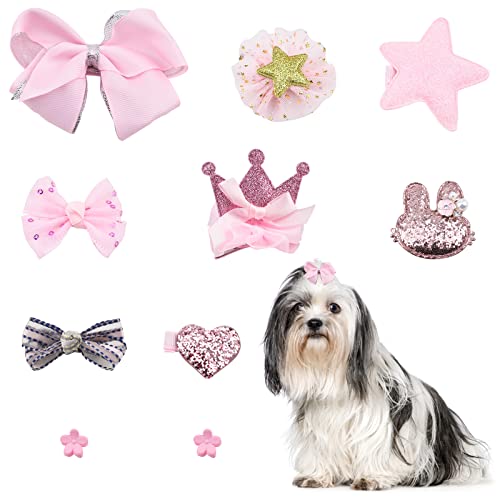 HACRAHO Pinzas para el pelo para perros, 10 piezas, estilos mixtos, lazos para el pelo de perro, lazos, con clips, para perros pequeños, gatos, cachorros para el día de San Valentín, rosa