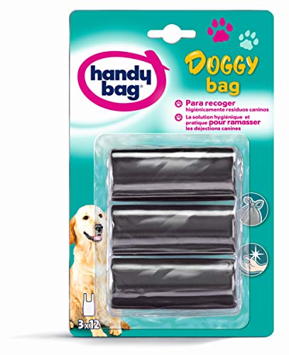 Handy Bag Doggy Bag, Bolsas para desjecciones caninas 3L, negro, 3 rollos de 12 bolsas