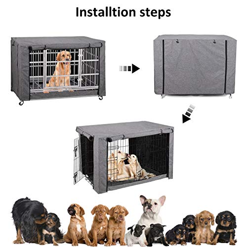 HANSHI Funda para cajón de perro de poliéster, resistente a prueba de viento, cubierta para perrera para mascotas con protección interior y exterior (con ventana de red lateral)