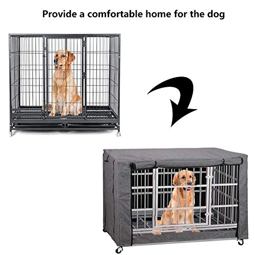 HANSHI Funda para cajón de perro de poliéster, resistente a prueba de viento, cubierta para perrera para mascotas con protección interior y exterior (con ventana de red lateral)